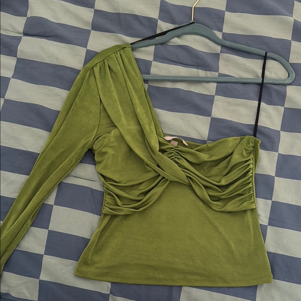 Green One-Shoulder Ruched Top